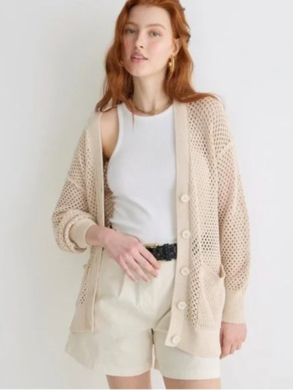 J. Crew Limited-Edition Crochet Cardigan Sweater XS / S Dusty Ivory V-neck BH455
